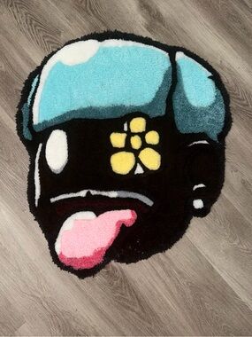 Tyler the Creator Face Tuft Rug in Chocolate Brown , Blue, Pink & Yellow